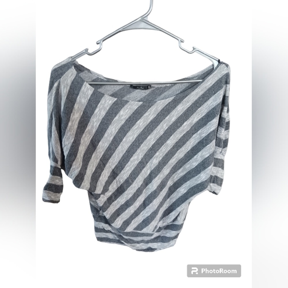 Striped gray off the shoulder top